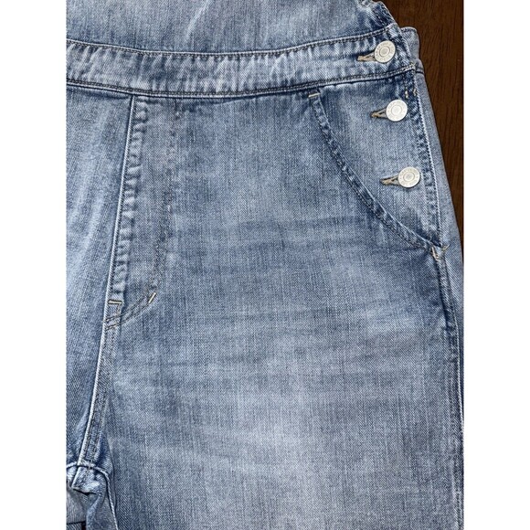 Gap 1969 Denim Overalls Shorts Women’s Size Large L Light Wash Distressed Cutoff - Picture 3 of 10